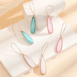 3 Pairs Gold Geometric Gemstone Drop Earrings